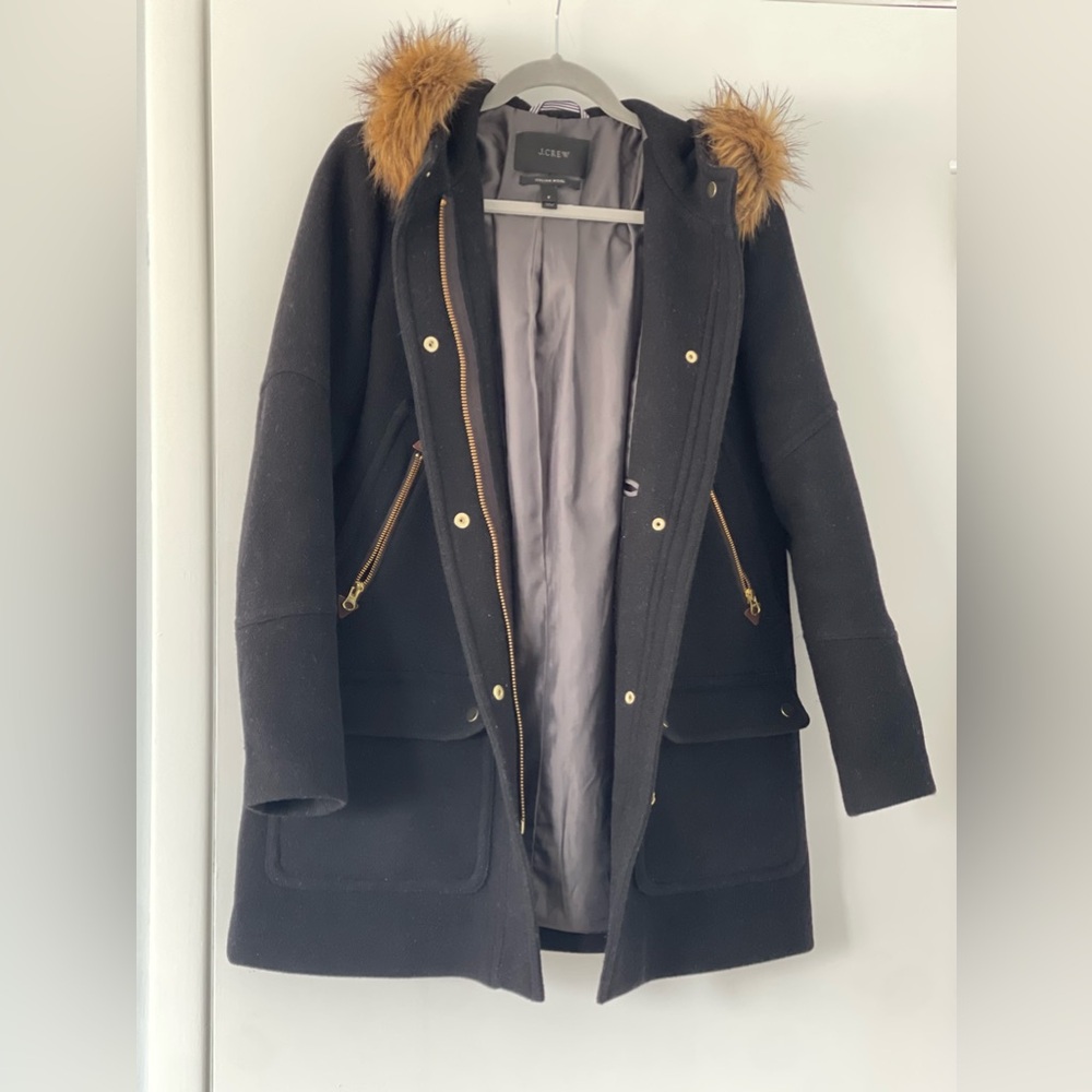 J. Crew Black Wool Blend Parka